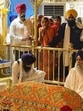 Giani Kuldeep Singh Gargaj paying obeisance at the sanctum sanctorum of the Golden Temple in presence of head granthi Giani Raghbir Singh in Amritsar on Sunday. (HT Photo)
