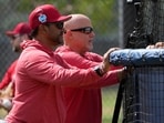 Washington Nationals manager Dave Martinez, left, watches with general manager Mike Rizzo during spring training baseball practice. (AP Photo/Jeff Roberson, File) Washington Nationals manager Dave Martinez, left, watches with general manager Mike Rizzo during spring training baseball practice. (AP Photo/Jeff Roberson, File)