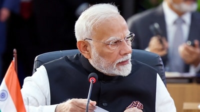 Prime Minister Narendra Modi addresses the session on ‘Peace and Security and Reform of Global Governance’ at the 17th BRICS Summit, in Rio de Janeiro, Brazil, on Sunday. (DPR PMO via ANI) Prime Minister Narendra Modi addresses the session on ‘Peace and Security and Reform of Global Governance’ at the 17th BRICS Summit, in Rio de Janeiro, Brazil, on Sunday. (DPR PMO via ANI)