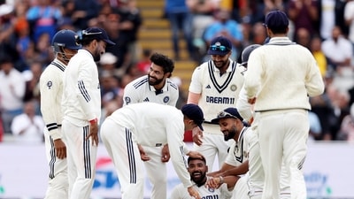 India players celebrate after teammate Mohammed Siraj takes the catch of Josh Tongue (9th wicket) of England during Day 5 of the 2nd test match, at Edgbaston in Birmingham on Sunday (@BCCI X) India players celebrate after teammate Mohammed Siraj takes the catch of Josh Tongue (9th wicket) of England during Day 5 of the 2nd test match, at Edgbaston in Birmingham on Sunday (@BCCI X)