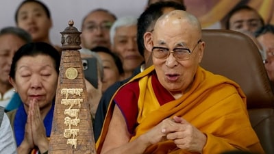 Tibetan spiritual leader the Dalai Lama celebrated his 90th birthday at the Main Tibetan Temple in McLeodganj in Himachal Pradesh on July 6, 2025. (AFP) Tibetan spiritual leader the Dalai Lama celebrated his 90th birthday at the Main Tibetan Temple in McLeodganj in Himachal Pradesh on July 6, 2025. (AFP)
