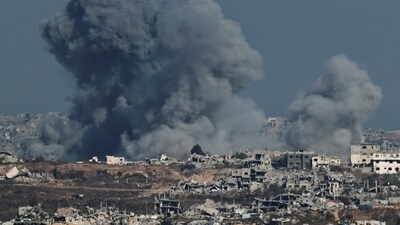Smoke rises in Gaza after an explosion, as seen from the Israeli side of the Israel-Gaza border, July 7, 2025. (REUTERS)