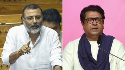 BJP MP Nishikant Dubey and MNS chief Raj Thackeray. (ANI/PTI) BJP MP Nishikant Dubey and MNS chief Raj Thackeray. (ANI/PTI)