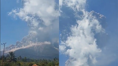 Mount Lewotobi Laki-Laki, a 1,584-metre-high twin-peaked volcano on the tourist island of Flores in eastern Indonesia, erupted at 11:05 am local time, spewing an ash cloud of 11 miles (X/@PRFMnews) Mount Lewotobi Laki-Laki, a 1,584-metre-high twin-peaked volcano on the tourist island of Flores in eastern Indonesia, erupted at 11:05 am local time, spewing an ash cloud of 11 miles (X/@PRFMnews)