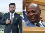 Rishabh Pant (L) and Brian Lara attend the Wimbledon 2025