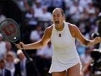 Belarus' Aryna Sabalenka celebrates after winning her quarter final match against Germany's Laura Siegemund 