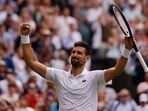 Serbia's Novak Djokovic celebrates winning his round of 16 match against Australia's Alex de Minaur