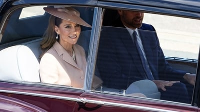 Kate and William leave by car after greeting France's President Emmanuel Macron and his wife Brigitte Macron upon their arrival at RAF Northolt, in Ruislip, west of London, Britain, on July 8, 2025, on the first day of a three-day state visit to Britain. Geoff Pugh/Pool via REUTERS (via REUTERS)