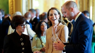 France's Minister of Culture Rachida Dati speaks with Britain's Catherine, Princess of Wales and Britain's Prince William, Prince of Wales during a visit of the Royal Collection at Windsor Castle, in Windsor west of London, on July 8, 2025, on the first day of a three-day state visit to Britain.     LUDOVIC MARIN/Pool via REUTERS (via REUTERS)
