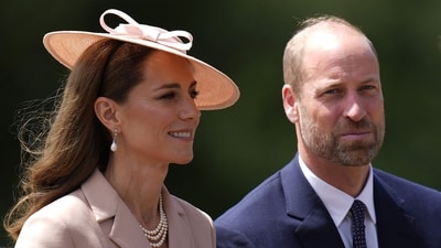The Princess uplifted her look by wearing a pearl necklace from Queen Elizabeth's collection, Princess Diana's earrings, and a matching hat by Jess Collett as accessories. (AFP) The Princess uplifted her look by wearing a pearl necklace from Queen Elizabeth's collection, Princess Diana's earrings, and a matching hat by Jess Collett as accessories. (AFP)