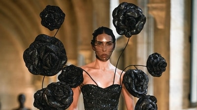 A model presents a creation for Rahul Mishra during the Women's Haute-Couture Fall/Winter 2025-26 collection show in Paris. (AFP) A model presents a creation for Rahul Mishra during the Women's Haute-Couture Fall/Winter 2025-26 collection show in Paris. (AFP)