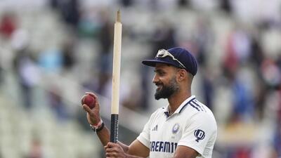 India's Akash Deep celebrates his ten-wicket haul in the game after their win against England on day five of the second cricket test match at Edgbaston in Birmingham. (AP) India's Akash Deep celebrates his ten-wicket haul in the game after their win against England on day five of the second cricket test match at Edgbaston in Birmingham. (AP)