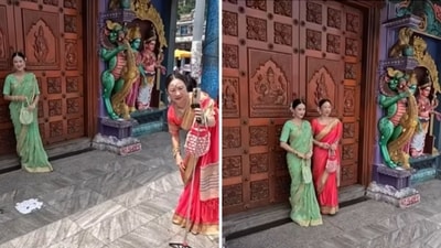 Chinese women wearing saree while visiting Malaysia. (YouTube/@livingdreamshorts) Chinese women wearing saree while visiting Malaysia. (YouTube/@livingdreamshorts)