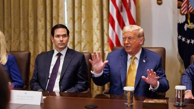 Marco Rubio, US secretary of state, left, and US President Donald Trump during a cabinet meeting at the White House in Washington. (Bloomberg) Marco Rubio, US secretary of state, left, and US President Donald Trump during a cabinet meeting at the White House in Washington. (Bloomberg)