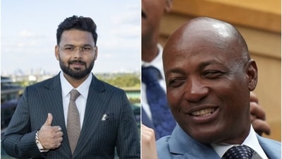 Rishabh Pant (L) and Brian Lara attend the Wimbledon 2025 (X/AP)