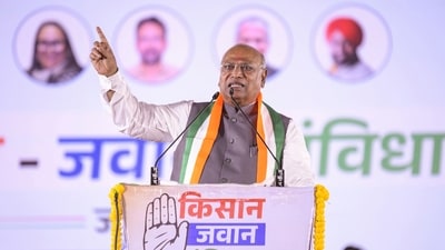 The BJP also asked Congress workers to make Mallikarjun Kharge resign from his post as party president. (PTI) The BJP also asked Congress workers to make Mallikarjun Kharge resign from his post as party president. (PTI)