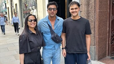 Ranbir Kapoor posed in London during his day out. Ranbir Kapoor posed in London during his day out.