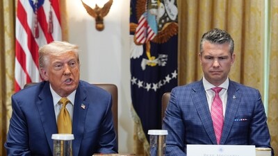President Donald Trump, left, with Defense Secretary Pete Hegseth, right, during a cabinet meeting at the White House, Tuesday, July 8, 2025, in Washington. (AP) President Donald Trump, left, with Defense Secretary Pete Hegseth, right, during a cabinet meeting at the White House, Tuesday, July 8, 2025, in Washington. (AP)
