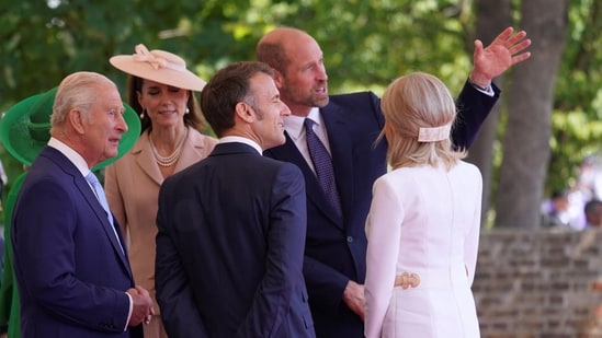 Britain's King Charles III and Queen Camilla as well as Catherine, Princess of Wales and Prince William welcome French President Emmanuel Macron and his wife Brigitte to Windsor Castle in Windsor, England, Tuesday, July 8, 2025. Alberto Pezzali/Pool via REUTERS(via REUTERS)