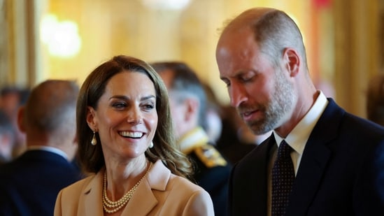 Britain's Catherine, Princess of Wales reacts next to Britain's Prince William, Prince of Wales during a visit of the Royal Collection at Windsor Castle, in Windsor west of London, on July 8, 2025, on the first day of a three-day state visit to Britain. LUDOVIC MARIN/Pool via REUTERS(via REUTERS)