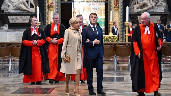 French President Emmanuel Macron and Brigitte Macron visit Westminster Abbey, in London, Britain, on July 8, 2025. JEANNE ACCORSINI/Pool via REUTERS(via REUTERS)