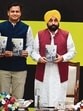 (From left) Author Jasmine Shah, Punjab chief minister Bhagwant Mann, AAP national convener Arvind Kejrwal and former Delhi chief minister Manish Sisodia during the launch of the Punjabi edition of Shah’s book ‘Kejriwal Model’. (Sanjeev Sharma/HT) (From left) Author Jasmine Shah, Punjab chief minister Bhagwant Mann, AAP national convener Arvind Kejrwal and former Delhi chief minister Manish Sisodia during the launch of the Punjabi edition of Shah’s book ‘Kejriwal Model’. (Sanjeev Sharma/HT)