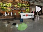 Extinction Rebellion activists threw green paint inside Google NYC office Extinction Rebellion activists threw green paint inside Google NYC office