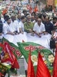 INDIA bloc leaders Rahul Gandhi, Tejashwi Yadav, D Raja, and Dipankar Bhattacharya leading the protest against electoral roll revision. (PTI) INDIA bloc leaders Rahul Gandhi, Tejashwi Yadav, D Raja, and Dipankar Bhattacharya leading the protest against electoral roll revision. (PTI)
