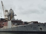 Mahendragiri, a P-17A stealth frigate, is being built at MDL in Mumbai. (HT Photo/Rahul Singh)