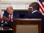U.S. President Donald Trump hosts a lunch for African leaders of Gabon, Guinea-Bissau, Liberia, Mauritania, and Senegal in the State Dining Room at the White House in Washington, D.C., U.S., July 9, 2025. REUTERS/Kevin Lamarque