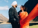 Diljit Dosanjh and Pakistani actor Hania Aamir in a still from Sardaar Ji 3 trailer.