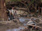 Debris covers the area of Camp Mystic in Hunt, Texas, Monday, July 7, 2025, after a flash flood swept through the area. Debris covers the area of Camp Mystic in Hunt, Texas, Monday, July 7, 2025, after a flash flood swept through the area.