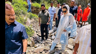 BJP MP from Mandi Kangana Ranaut had visited the flood-affected areas in the district on July 7. (PTI) BJP MP from Mandi Kangana Ranaut had visited the flood-affected areas in the district on July 7. (PTI)