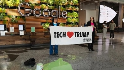 Extinction Rebellion activists threw green paint inside Google NYC office (Instagram/@ginamrandazzo)