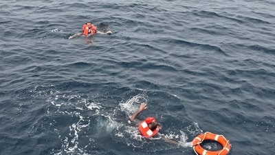 The six seafarers who were rescued had spent more than 24 hours in the water, they said. (via REUTERS)