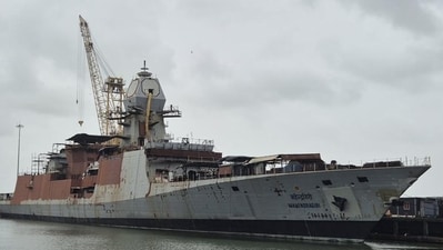 Mahendragiri, a P-17A stealth frigate, is being built at MDL in Mumbai. (HT Photo/Rahul Singh) Mahendragiri, a P-17A stealth frigate, is being built at MDL in Mumbai. (HT Photo/Rahul Singh)
