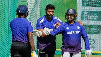 India's Jasprit Bumrah, Karun Nair and Sai Sudharsan during a training session ahead of the third Test cricket match against England, at Lord's (PTI) India's Jasprit Bumrah, Karun Nair and Sai Sudharsan during a training session ahead of the third Test cricket match against England, at Lord's (PTI)