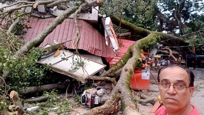 A house crushed under an uprooted tree following strong winds and rainfall on Tuesday, in Dehradun, Wednesday, July 9, 2025. Assessing the situation in the state, the government has announced rental assistance of <span class='webrupee'>₹</span>10,000 per month to families living in damaged or unsafe homes, urging them to shift to rented accommodations. A special relief package is also in the works for those severely affected by the disaster. (PTI) A house crushed under an uprooted tree following strong winds and rainfall on Tuesday, in Dehradun, Wednesday, July 9, 2025. Assessing the situation in the state, the government has announced rental assistance of <span class='webrupee'>₹</span>10,000 per month to families living in damaged or unsafe homes, urging them to shift to rented accommodations. A special relief package is also in the works for those severely affected by the disaster. (PTI)