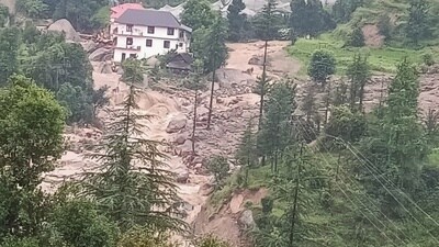 Thunag in Himachal’s Mandi district is severely affected by the torrential rains and flash floods on the night of June 30 and July 1, leaving the students of the college scared. (HT) Thunag in Himachal’s Mandi district is severely affected by the torrential rains and flash floods on the night of June 30 and July 1, leaving the students of the college scared. (HT)