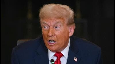 US President Donald Trump speaks during a multilateral lunch with visiting Afrian Leaders in the State Dining Room of the White House in Washington, DC, on Wednesday. (AFP) US President Donald Trump speaks during a multilateral lunch with visiting Afrian Leaders in the State Dining Room of the White House in Washington, DC, on Wednesday. (AFP)
