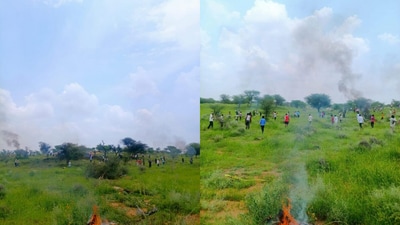 The Jaguar fighter jet crashed in an agriculture field in Bhanoda village around 1.25 pm The Jaguar fighter jet crashed in an agriculture field in Bhanoda village around 1.25 pm