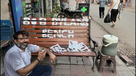 The brown bench is plonked outside Madan Café, here in backpackers’ Paharganj. (HT)