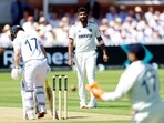 India's Jasprit Bumrah reacts during Lord's Test match against England