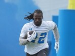 Los Angeles Chargers running back Najee Harris (22) carries the ball during offseason workouts at The Bolt. 