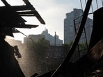 This photograph shows the damage at a residential building following a major overnight Russian attack in Kyiv on July 10, 2025. This photograph shows the damage at a residential building following a major overnight Russian attack in Kyiv on July 10, 2025.