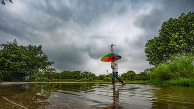 A waterlogged road at Pragati Maidan. (RAJ K RAJ /HT PHOTO) A waterlogged road at Pragati Maidan. (RAJ K RAJ /HT PHOTO)