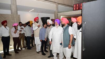 Aam Aadmi Party legislators leaving the Vidhan Sabha after wrapping up the first day of the special session of the Punjab assembly in 11 minutes on Thursday. (Ravi Kumar/HT)