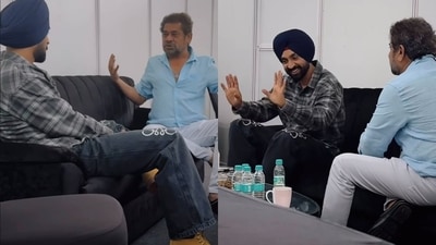 Diljit Dosanjh shares a laugh with Anees Bazmee. Diljit Dosanjh shares a laugh with Anees Bazmee.