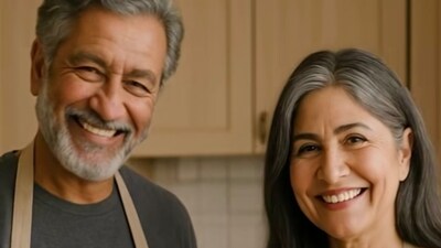 Katrina Kaif and Vicky Kaushal were adorably imagined by AI being homebodies with wide smiles on their faces. (Instagram: Ajin Joseph) Katrina Kaif and Vicky Kaushal were adorably imagined by AI being homebodies with wide smiles on their faces. (Instagram: Ajin Joseph)
