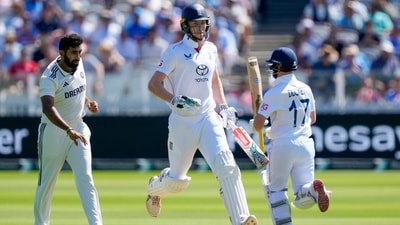 Zak Crawley and Ben Duckett would have been looking for a strong stand, and managed to negotiate the returning Jasprit Bumrah well. But it was the part-time pace-bowling of Nitish Reddy which undid the opening pair, both dismissed in the same over. (PTI) Zak Crawley and Ben Duckett would have been looking for a strong stand, and managed to negotiate the returning Jasprit Bumrah well. But it was the part-time pace-bowling of Nitish Reddy which undid the opening pair, both dismissed in the same over. (PTI)